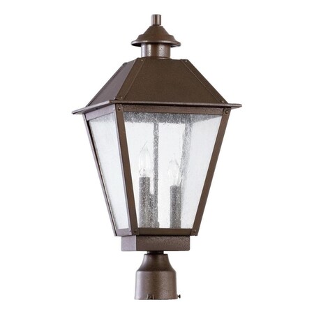 Quorum Three Light Oiled Bronze Clear Seeded Glass Post Light 7026-3-86